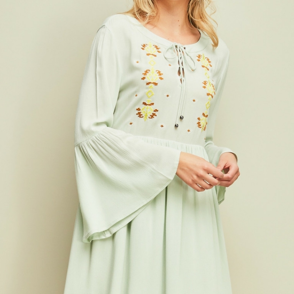 Entro Sage Boho Babydoll Spring Dress NWT - Picture 9 of 12